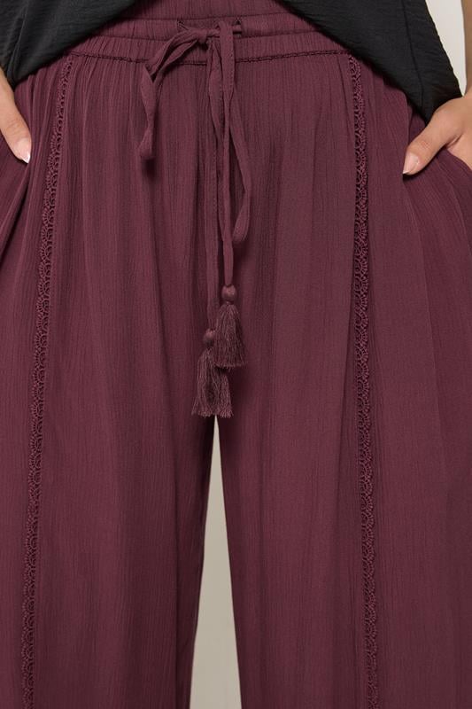 YOURS Plus Size Berry Red Scallop Crinkle Cropped Trousers | Yours Clothing 4