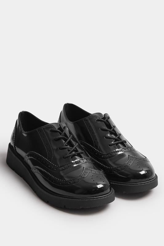 Black Patent Lace Up Brogue Flats In Extra Wide EEE Fit | Yours Clothing 2