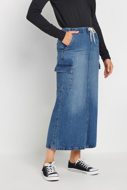 LTS Tall Womens Blue Denim Tie Waist Maxi Skirt | Long Tall Sally 3