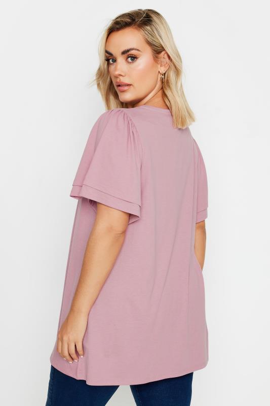 YOURS Plus Size Pink Double Angel Sleeve T-Shirt | Yours Clothing  5