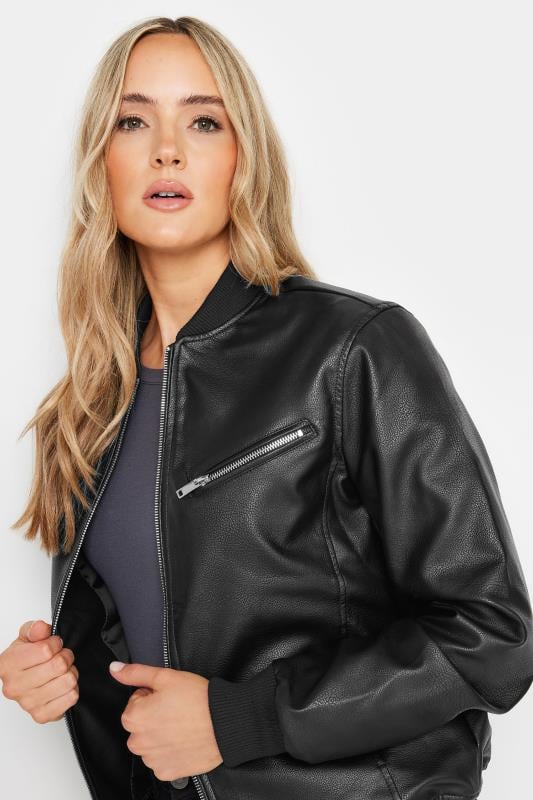 Tall  LTS Tall Black Pu Leather Bomber Jacket