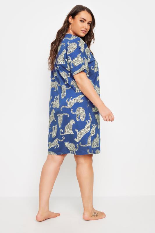 YOURS Plus Size Blue Leopard Print Sleep Tee Nightdress | Yours Clothing  3