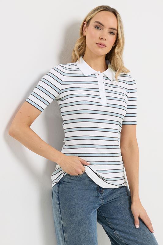 LTS Tall White & Blue Stripe Polo Top