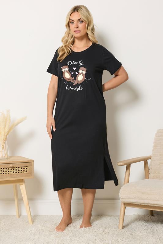  YOURS Curve Black 'Otterly Adorable' Midaxi Nightdress