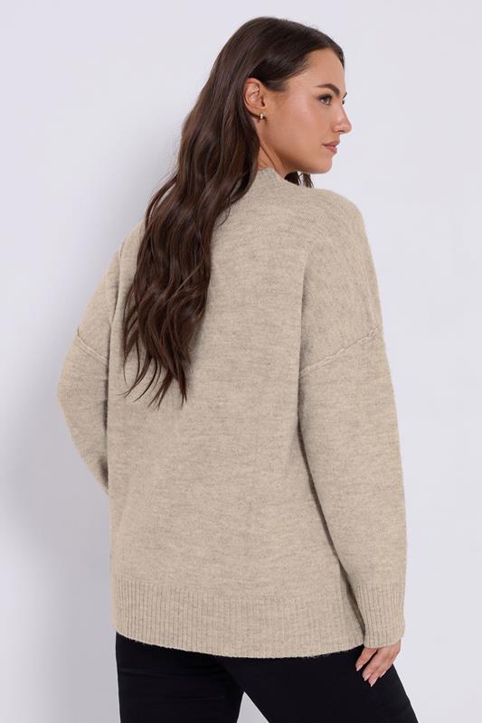 YOURS Plus Size Beige Brown Drop Shoulder Seam Detail Jumper | Yours Clothing 2