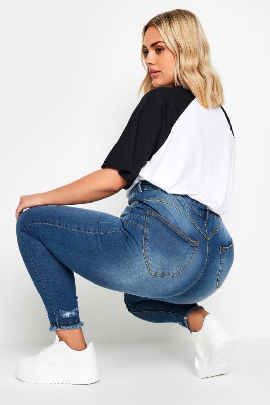 Plus Size Blue Distressed AVA Lift and Shape Skinny Jeans | Yours Clothing 4