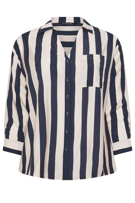 EVANS Plus Size Navy Blue & Cream Stiped Shirt | Evans 5