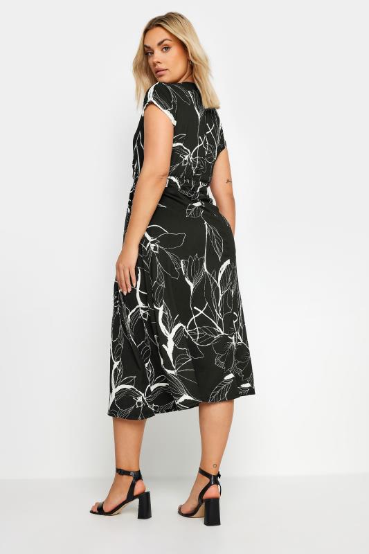 YOURS Plus Size Black Leaf Print Crinkle Midi Wrap Dress | Yours Clothing 3