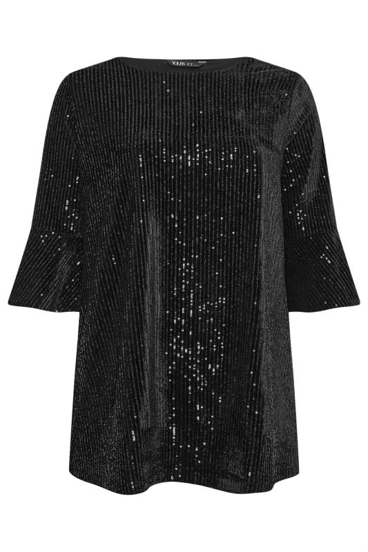 YOURS Plus Size Black Sequin Embellished Velvet Top | Yours Clothing 5