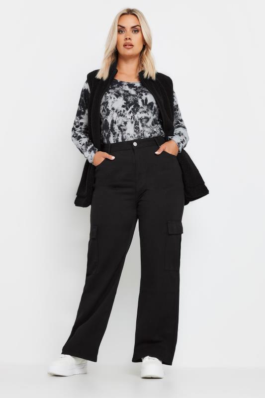 YOURS Plus Size Black Straight Leg Cargo Jeans | Yours Clothing  2