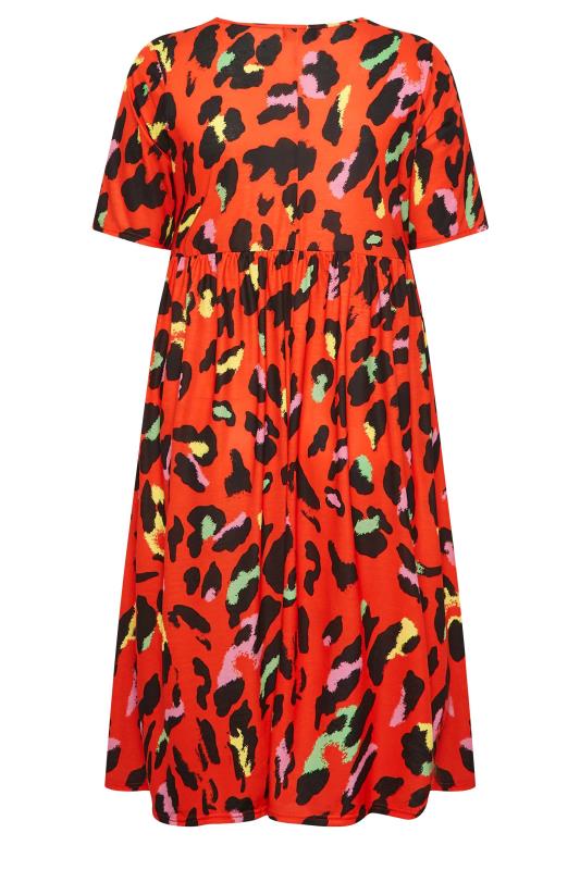 YOURS Plus Size Red Leopard Print Smock Midaxi Dress | Yours Clothing 8