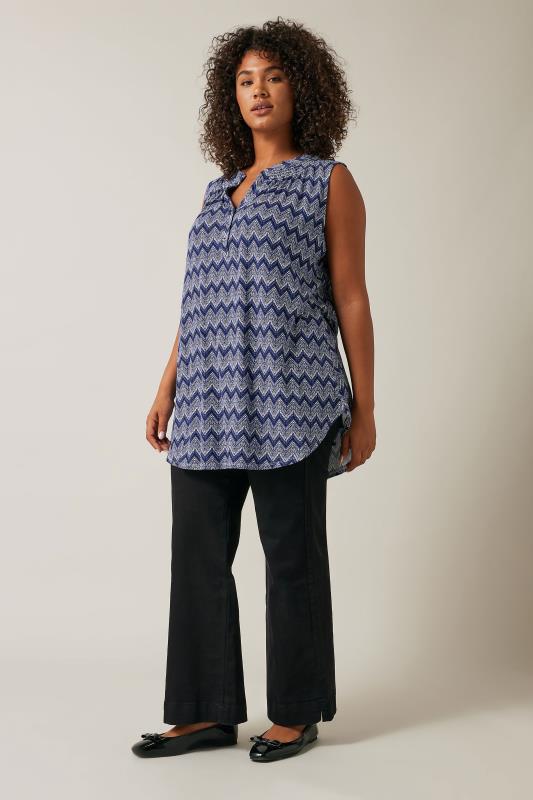 Evans Blue Zig Zag Print Henley Tunic Top 2