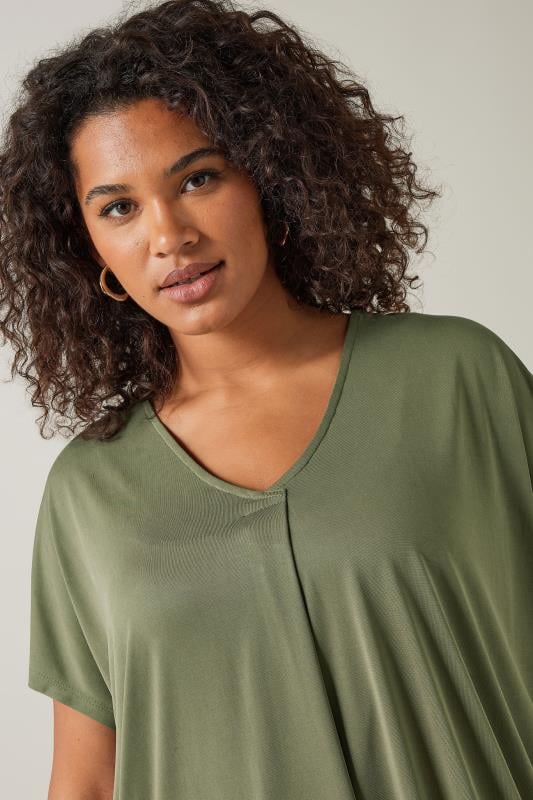 EVANS Plus Size Khaki Green Pleat Front Modal Rich Top | Evans 4