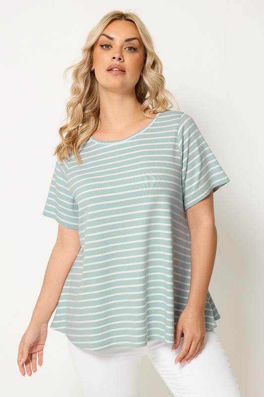 YOURS Plus Size Blue Stripe Swing Top | Yours Clothing 1