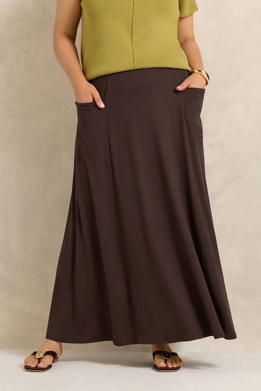 EVANS Plus Size Chocolate Brown Maxi Skirt | Evans  1
