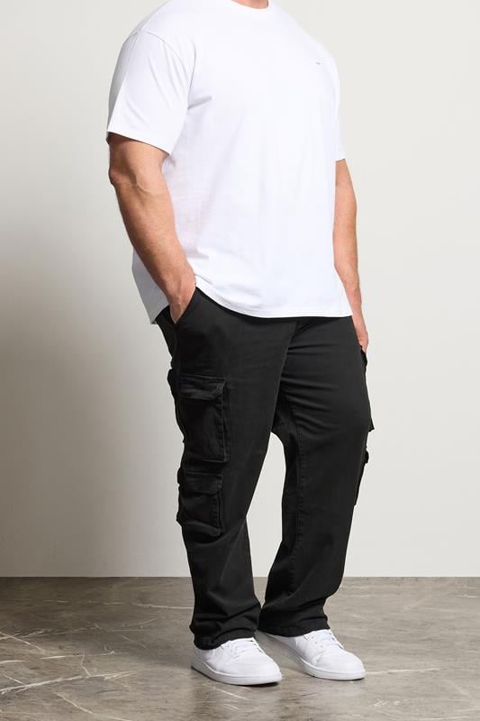 BadRhino Big & Tall Black Acid Wash Double Pocket Cargo Trousers