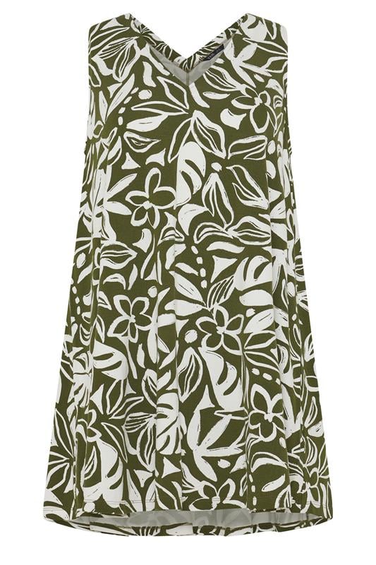 YOURS Plus Size Khaki Green Floral Swing Vest Top | Yours Clothing 5