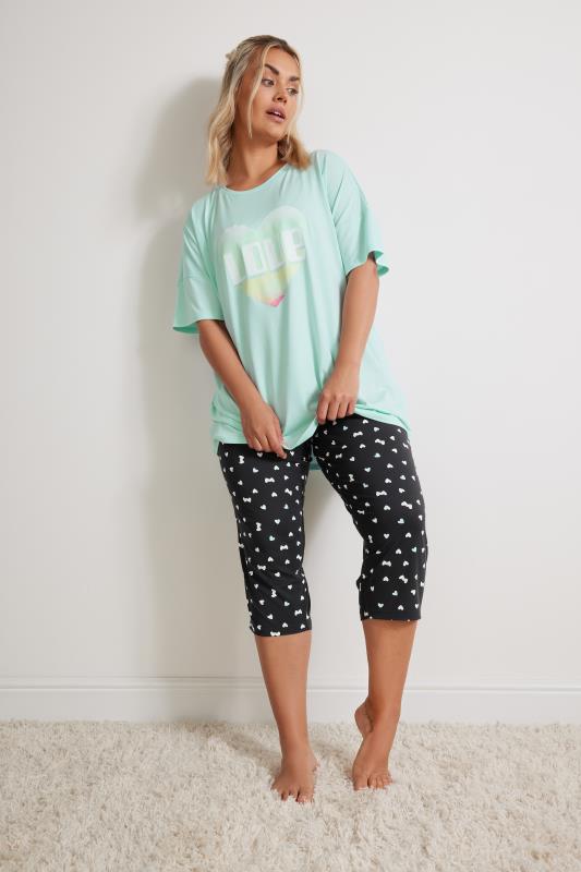 YOURS Plus Size Blue Heart Print Pyjama Set | Yours Clothing 1