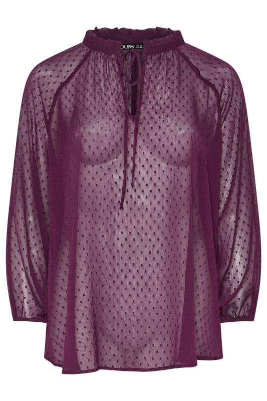 YOURS Plus Size Purple Tie Neck Dobby Blouse | Yours Clothing 5