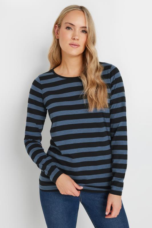 LTS Tall Black and Blue Long Sleeve T-Shirt Top | Long Tall Sally  1