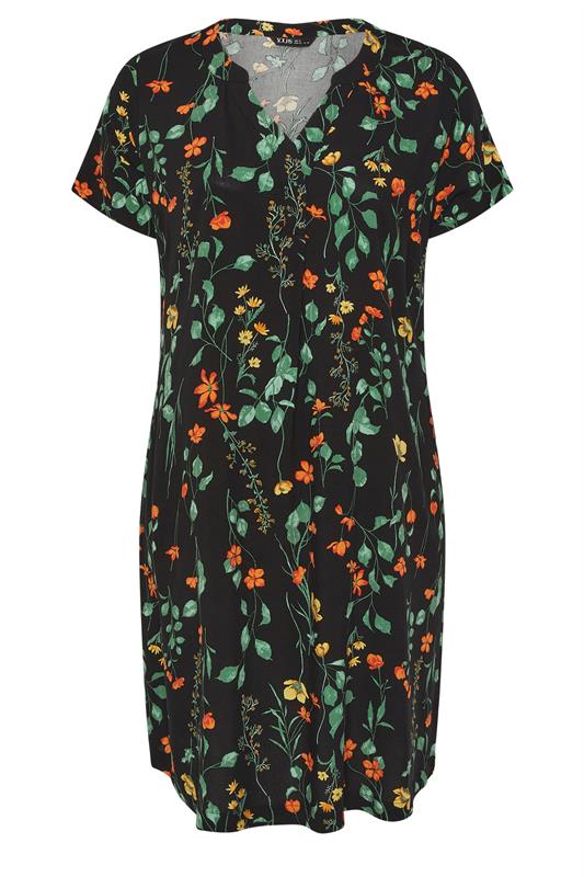 YOURS Plus Size Black Floral Pleat Front Tunic Dress | Yours Clothing 5