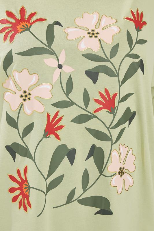 YOURS Plus Size Green Floral Graphic T-Shirt | Yours Clothing 4