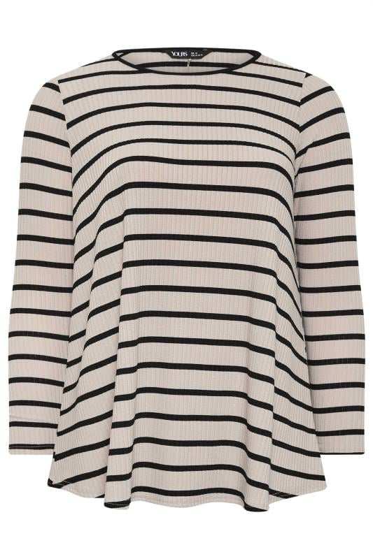 YOURS Plus Size Stone Brown & Black Stripe Ribbed Swing T-Shirt | Yours Clothing 5