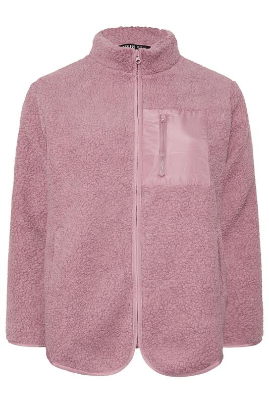 YOURS Plus Size Pink Pocket Teddy Fleece Jacket | Yours Clothing 7