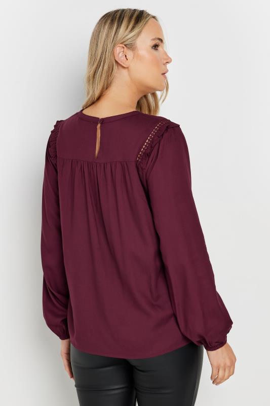 LTS Tall Burgundy Red Woven Frill Blouse | Long Tall Sally 3