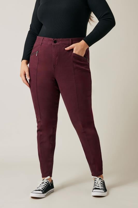 Plus Size  Evans Burgundy Pintuck Skinny Jeans