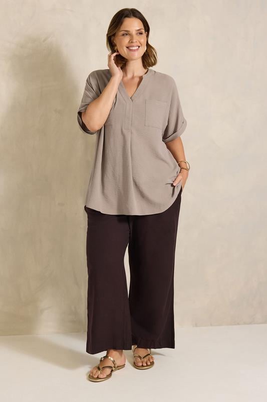 EVANS Plus Size Mocha Brown Overhead Utility Shirt | Evans 1