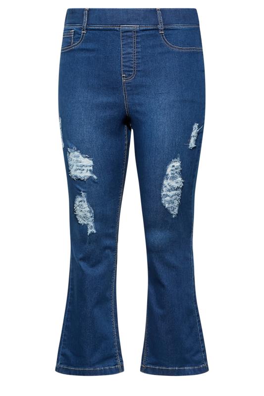 Curve Dark Blue Ripped HANNAH Bootcut Jeggings | Yours Clothing 4
