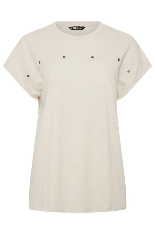 YOURS Plus Size Ivory White Stud Grown-On Sleeve T-Shirt | Yours Clothing 5
