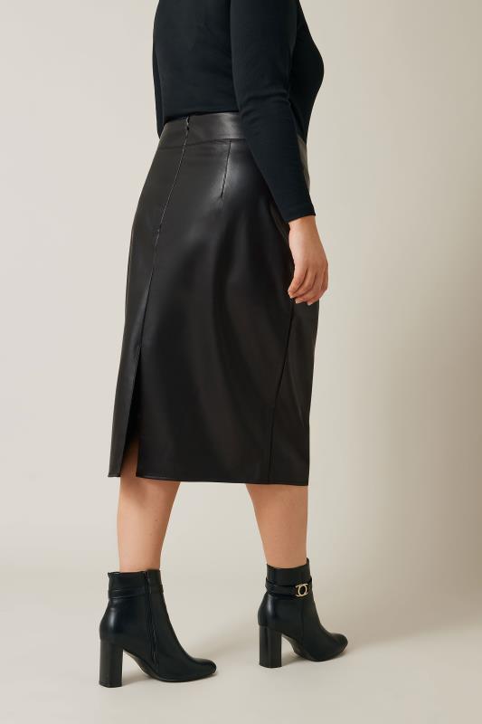 Evans Black Faux Leather Midi Skirt 3