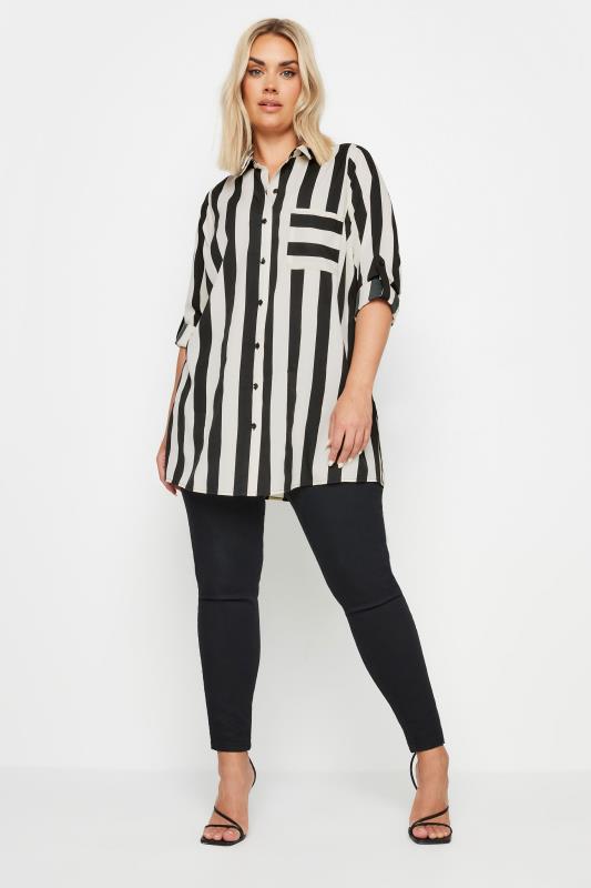 YOURS Plus Size Black & White Stripe Boyfriend Shirt | Yours Clothing  2