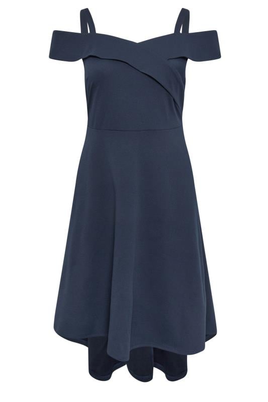 YOURS LONDON Plus Size Navy Blue Bardot Dipped Hem Dress | Yours Clothing 5