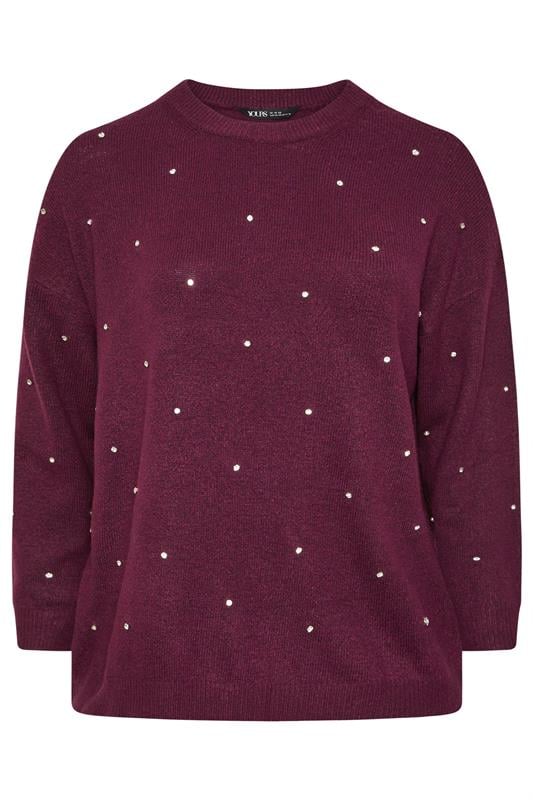 YOURS Plus Size Burgundy Red Diamante Embellished Jumper | Yours Clothing  5