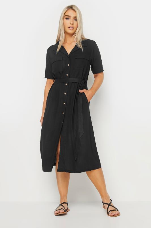 Women's  M&Co Black Linen Short Sleeve Shirt Dress