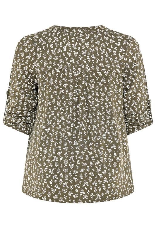 YOURS Plus Size Khaki Green Ditsy Floral Top | Yours Clothing 6