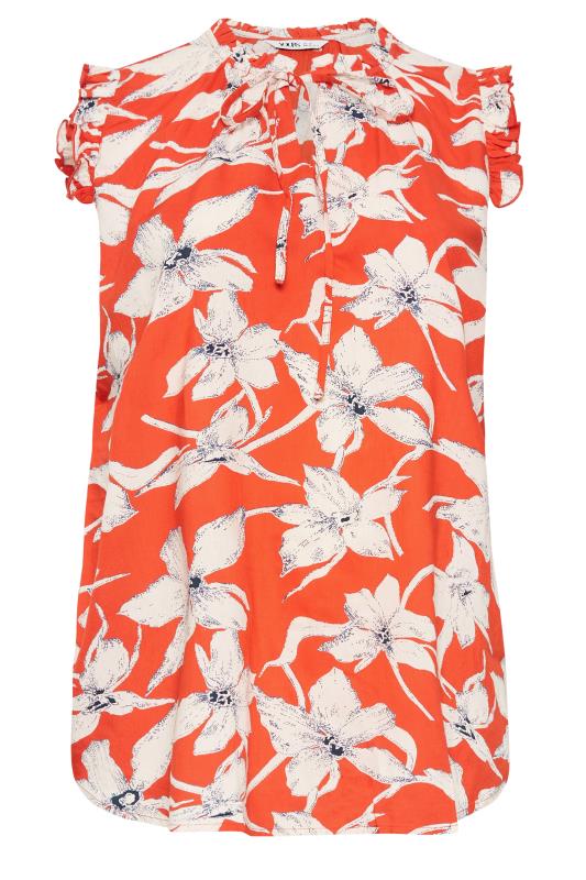 YOURS Plus Size Orange Floral Print Frill Neck Top | Yours Clothing 7