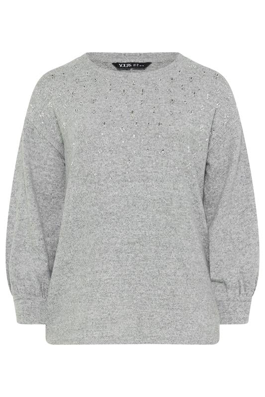 YOURS Plus Size Light Grey Diamante Embellished Jumper | Yours Clothing 5