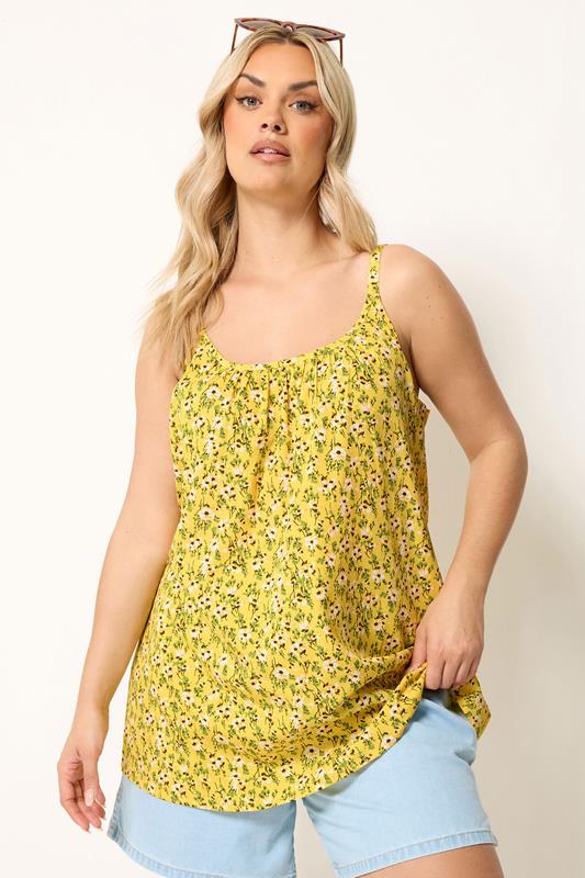 YOURS Plus Size Yellow Ditsy Floral Swing Vest | Yours Clothing 1