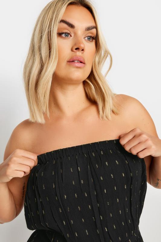 YOURS Plus Size Black Metallic Bandeau Playsuit | Yours Clothing 5