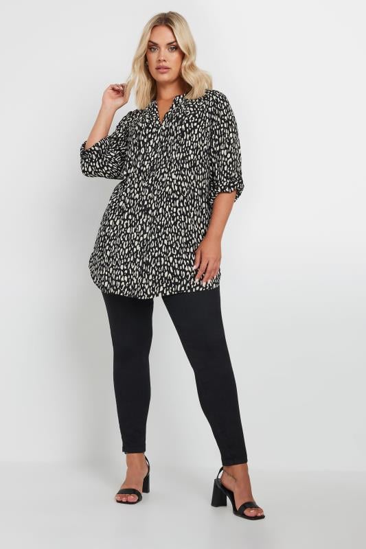 YOURS Plus Size Black Leopard Print Pintuck Blouse | Yours Clothing  2