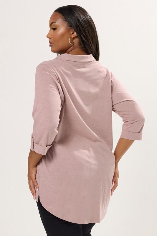 YOURS Plus Size Pink Cotton Placket Shirt | Yours Clothing 2