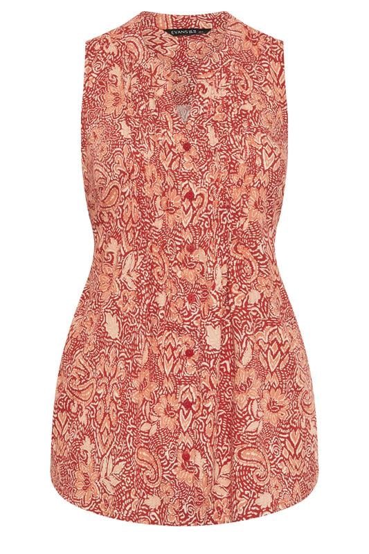 EVANS Plus Size Rust Orange Print Pintuck Sleeveless Vest | Evans 5