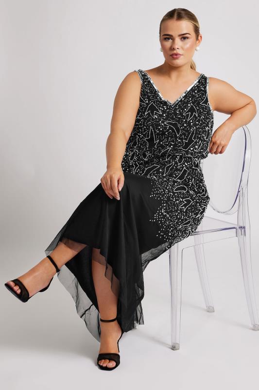 LUXE Plus Size Black Sequin Embellished Maxi Dress | Yours Clothing  2