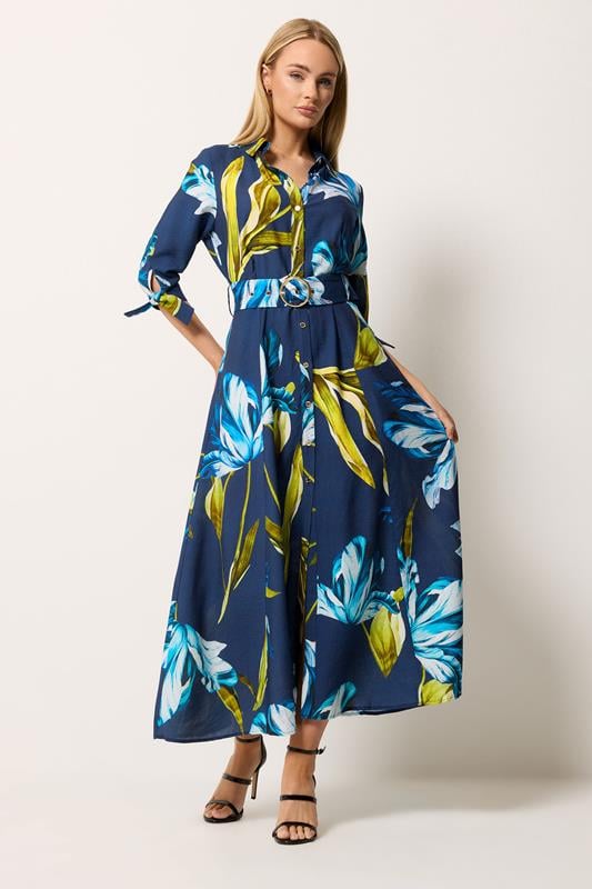  STAR Blue Floral Print Shirt Dress