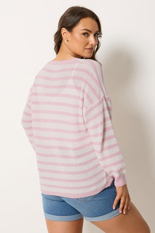 YOURS Plus Size Pink Stripe Knitted Cardigan | Yours Clothing 2