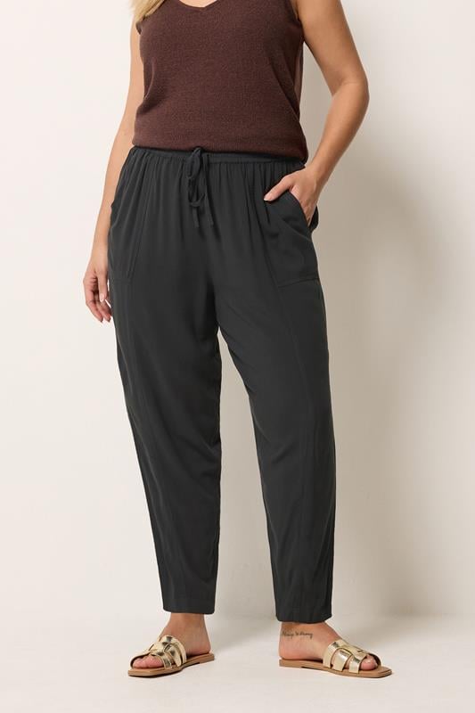  YOURS Curve Black Chambray Barrel Trousers